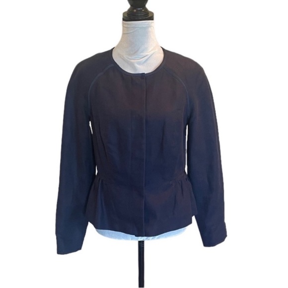 Boden blue long sleeve cotton flax blend casual collarless blazer jacket size 10 - Picture 2 of 13